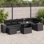 8 Piece Garden Sofa Set with Cushions Black Poly Rattan - Luxurious