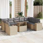 Ultimate Comfort 10 Piece Garden Sofa Set with Cushions Beige Poly Rattan