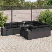 11 Piece Garden Sofa Set with Cushions Black Poly Rattan - Durable