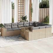 11 Piece Garden Sofa Set with Cushions Beige Poly Rattan 