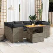Garden Sofa Set with Cushions Modular Sofa 7 Piece Grey Poly Rattan - Elegant
