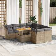 Garden Sofa Set with Cushions Modular Sofa 9 Piece Beige Poly Rattan