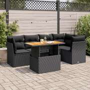 Garden Sofa Set with Cushions Modular Sofa 6 Piece Black Poly Rattan 