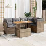 Garden Sofa Set with Cushions Modular Sofa 6 Piece Beige Poly Rattan