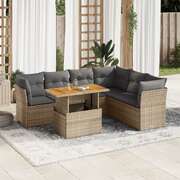 Garden Sofa Set with Cushions Modular Sofa 7 Piece Beige Poly Rattan