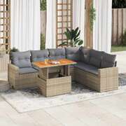 Garden Sofa Set with Cushions Modular Sofa 7 Piece Beige Poly Rattan - Outdoor Relaxation