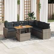 Garden Sofa Set with Cushions Modular Sofa 7 Piece Grey Poly Rattan - Outdoor Relaxation