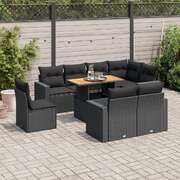 Garden Sofa Set with Cushions Modular Sofa 9 Pcs Black Poly Rattan