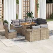 Elegant Garden Sofa Set with Cushions Modular Sofa 9 Piece Beige Poly Rattan