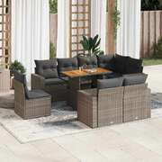 Garden Sofa Set with Cushions Modular Sofa 9 Piece Grey Poly Rattan-Modern