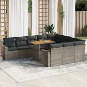 Garden Sofa Set with Cushions Modular Sofa 11 Piece Grey Poly Rattan  - Outdoor Relaxation