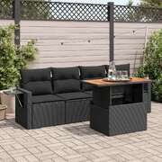 Stylish Garden Sofa Set with Cushions Modular Sofa 5 Piece Black Poly Rattan