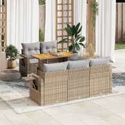 Versatile Garden Sofa Set with Cushions Modular Sofa 6 Piece Beige Poly Rattan