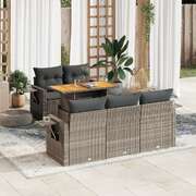 Elegant Garden Sofa Set with Cushions Modular Sofa 6 Piece Grey Poly Rattan