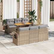 Stylish Garden Sofa Set with Cushions Modular Sofa 7 Piece Beige Poly Rattan