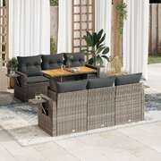 Garden Sofa Set with Cushions Modular Sofa 7 Piece Grey - Poly Rattan