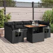 Garden Sofa Set with Cushions Modular Sofa 7 Piece - Black Poly Rattan