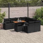 Stylish Garden Sofa Set with Cushions Modular Sofa 9 Piece Black Poly Rattan