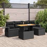 Luxury Comfort 6 Piece Garden Sofa Set with Cushions Black Poly Rattan