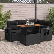 Elegant Garden Sofa Set with Cushions Modular Sofa 5 Piece Black Poly Rattan