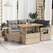 Garden Sofa Set with Cushions Modular Sofa 5 Piece Beige Poly Rattan - Modern Comfort