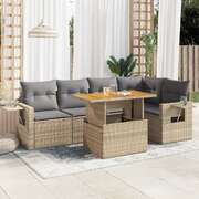 Garden Sofa Set with Cushions Modular Sofa 6 Piece Beige Poly Rattan - Stylish Comfort