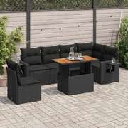 Sleek & Durable Garden Sofa Set with Cushions Modular Sofa 7 Piece Black Poly Rattan