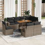 Modern Garden Sofa Set with Cushions Modular Sofa 9 Piece Grey Poly Rattan