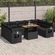 Versatile Garden Sofa Set with Cushions Modular Sofa 10 Piece Black Poly Rattan