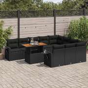 Modern Garden Sofa Set with Cushions Modular Sofa 11 Piece Black Poly Rattan