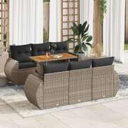 Modern Garden Sofa Set with Cushions Modular Sofa 7 Piece Grey Poly Rattan