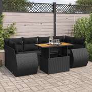 Modern Garden Sofa Set with Cushions Modular Sofa 7 Piece Black Poly Rattan