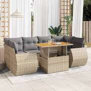 Garden Sofa Set with Cushions Modular Sofa 7 Piece Beige Poly Rattan - Stylish