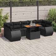 Luxurious Garden Sofa Set with Cushions Modular Sofa 8 Piece - Black Poly Rattan
