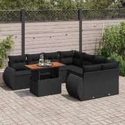 Luxurious Garden Sofa Set with Cushions Modular Sofa 9 Piece Black Poly Rattan