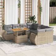 Luxurious Garden Sofa Set with Cushions Modular Sofa 9 Piece Beige Poly Rattan