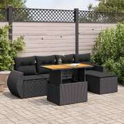 Stylish 6 Piece Garden Sofa Set with Cushions Black Poly Rattan