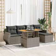 6 Pcs Garden Sofa Set with Cushions Grey Poly Rattan - Outdoor Luxury