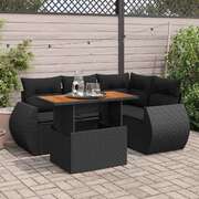 Stylish Garden Sofa Set with Cushions Modular Sofa 5 Piece - Black Poly Rattan