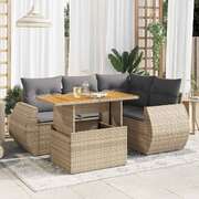 Luxurious Garden Sofa Set with Cushions Modular Sofa 5 Piece Beige Poly Rattan