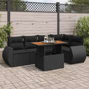 Elegant Garden Sofa Set with Cushions Modular Sofa 6 Piece Black Poly Rattan