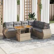 Garden Sofa Set with Cushions Modular Sofa 7 Piece Beige Poly Rattan - Elegant