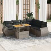 Garden Sofa Set with Cushions Modular Sofa 7 Piece Grey Poly Rattan - Modern Comfort