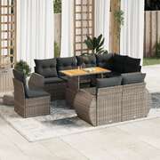 Modern Garden Sofa Set with Cushions Modular Sofa 9 Piece - Grey Poly Rattan