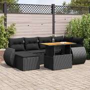 Modern 7 Piece Garden Sofa Set with Cushions Black Poly Rattan