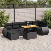 Sleek 8 Piece Garden Sofa Set with Cushions Black Poly Rattan