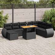 Elegant 9 Pcs Garden Sofa Set with Cushions Black - Poly Rattan