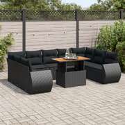 Modern Garden Sofa Set with Cushions Modular Sofa 10 Piece Black Poly Rattan