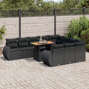 Garden Sofa Set with Cushions Modular Sofa 11 Piece - Black Poly Rattan