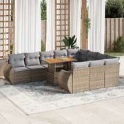 Garden Sofa Set with Cushions Modular Sofa 11 Piece Beige Poly Rattan Elegant